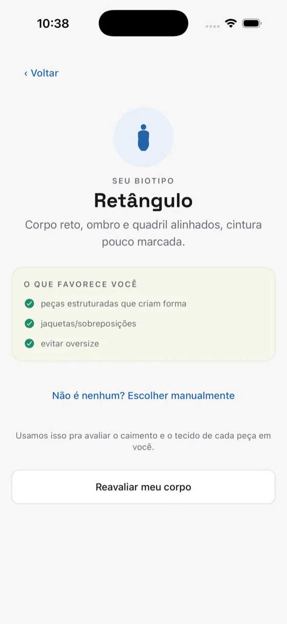 App TOP — Análise de biotipo e caimento
