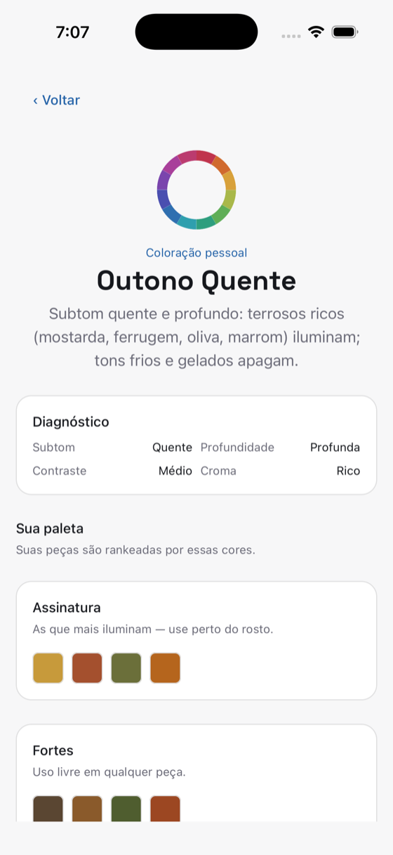 App TOP — Análise de coloração pessoal