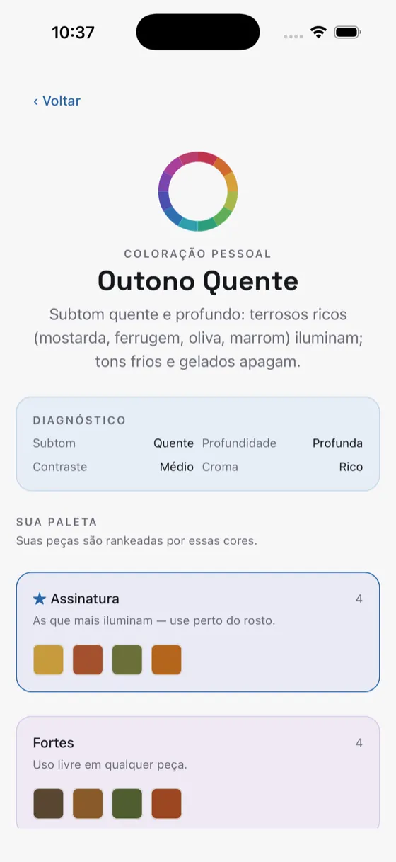App TOP — Análise de coloração pessoal