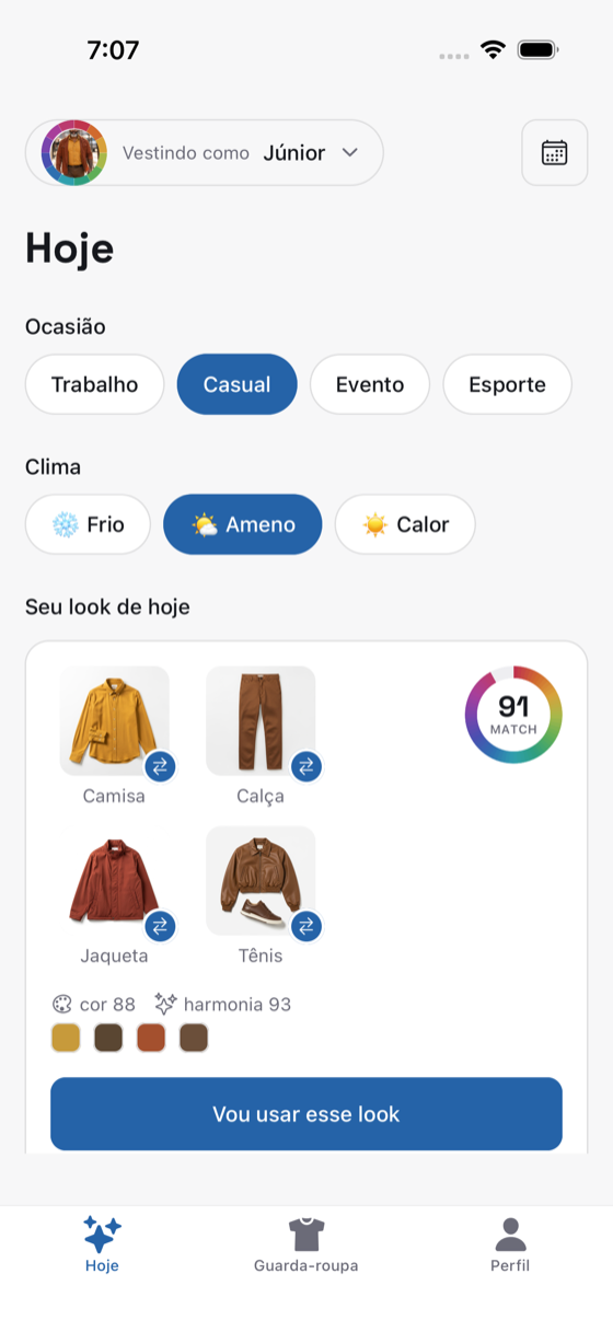 App TOP — Look de hoje com nota de match