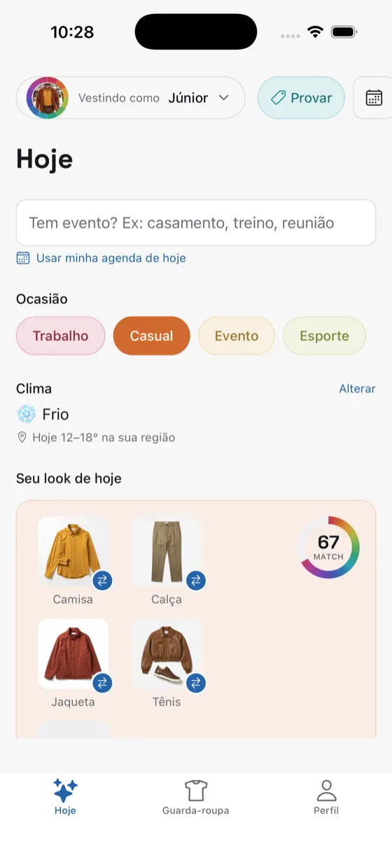 App TOP — Look de hoje com nota de match
